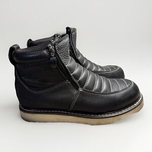 Cactus Men 6062M Moc Toe Work Boots Black Leather Double Zip Wedge Sole Size